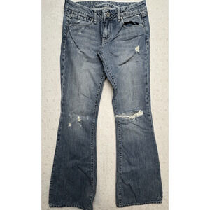 Vintage American Eagle Jeans Womens 6 Long Blue Real Flare Distressed Faded Boho